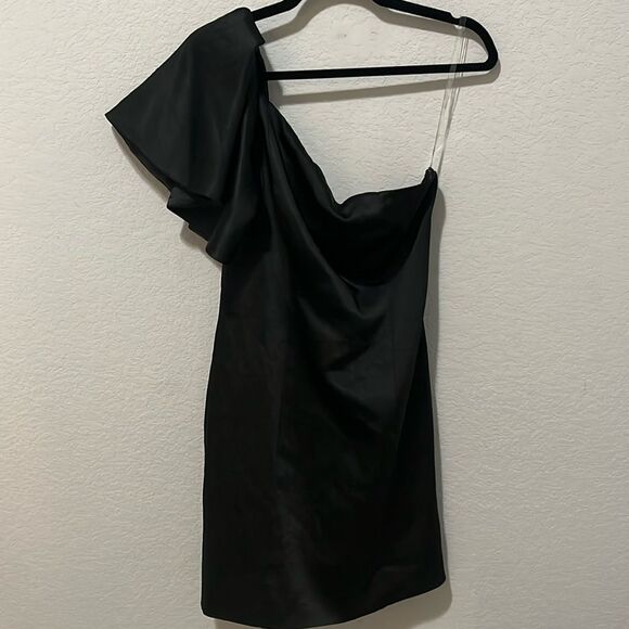 Free People x Fame and Partners Cara One-Shoulder Dress Black Ruffle, Size 6 - Picture 2 of 11